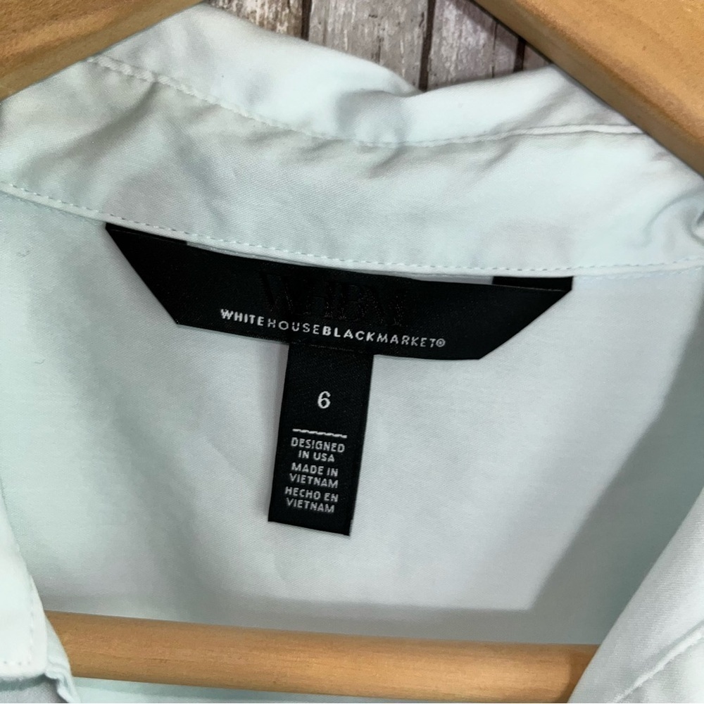 White House Black Market Light Blue Crossover Poplin Blouse - Picture 4 of 5